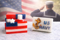 US Navy and American Flag